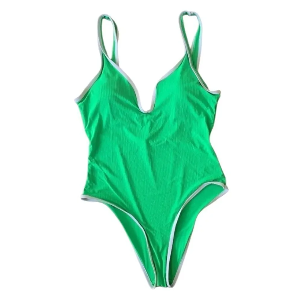 NEW-YMI Green One Piece Swimsuit with Plunging V-Neckline